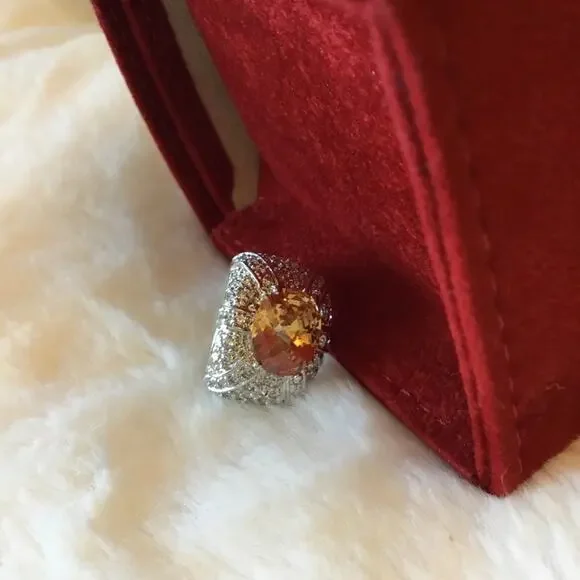 Sterling Silver Yellow Crystal Statement Ring - Picture 5 of 11